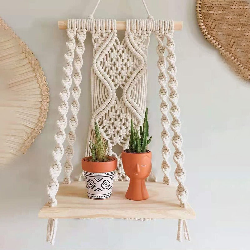 Macramé Wall Shelf – Handmade Cotton Boho Hanging Storage (2 Variants)