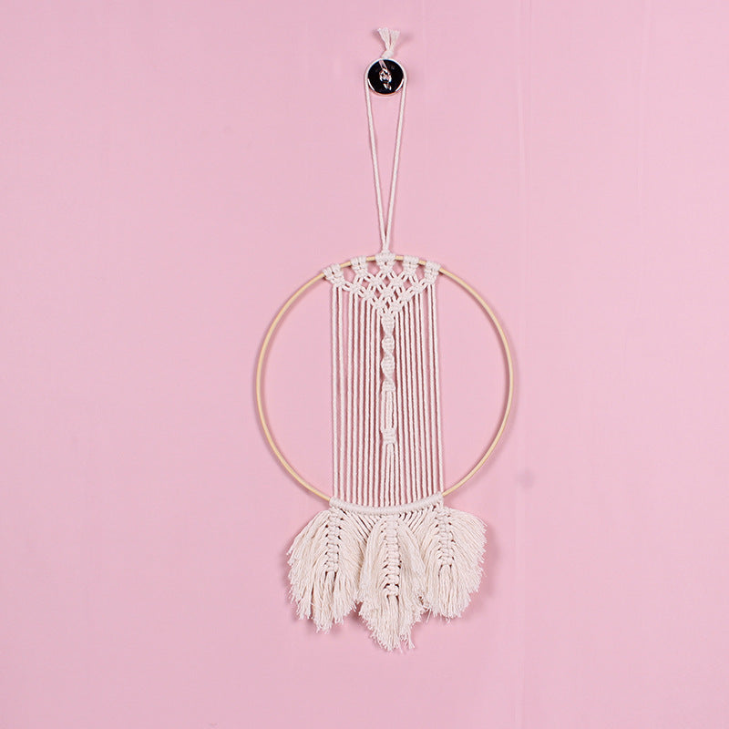 Boho Macrame Wall Hanging with 30cm Bamboo Ring – Handmade Leaf Tapestry for Living Room & Bedroom