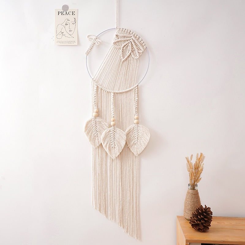 Macramé Wall Hanging – Handmade Cotton Leaf Boho Tapestry (25 × 75 cm)
