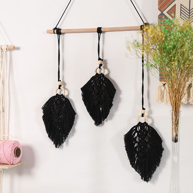 Bohemian Macramé Leaf Wall Hanging – Handwoven Cotton Tassel Tapestry for Living Room & Bedroom Decor