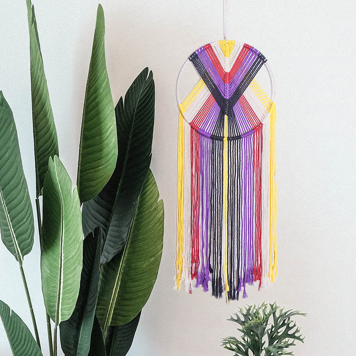 Handwoven Rainbow Wall Hanging – Boho Tapestry with 30cm Ring, 50cm Fringe