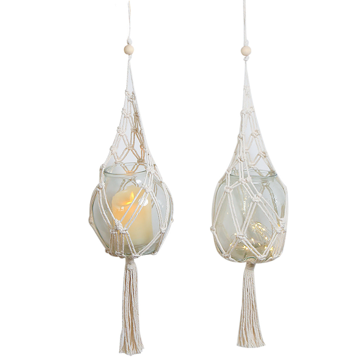 Boho Macramé Plant Hanger – Handmade Cotton Rope Wall Hanging Basket (70cm, Single Piece)