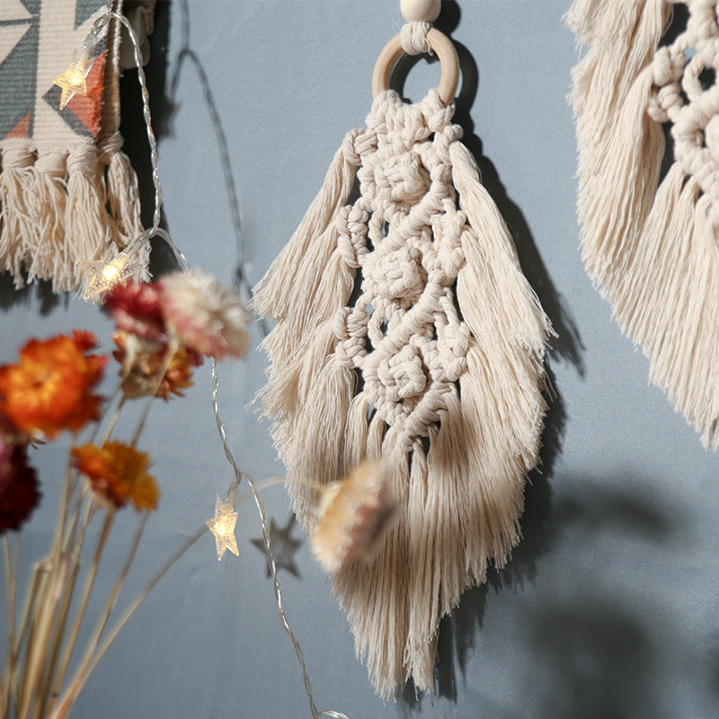 Bohemian Macramé Leaf Wall Hanging – Handwoven Cotton Tassel Tapestry for Living Room & Bedroom Decor