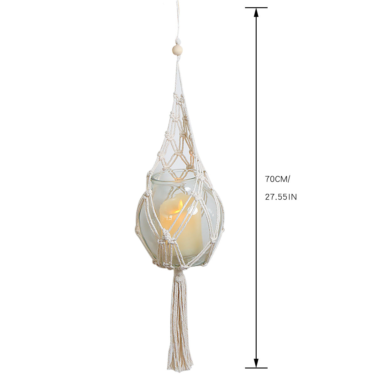 Boho Macramé Plant Hanger – Handmade Cotton Rope Wall Hanging Basket (70cm, Single Piece)