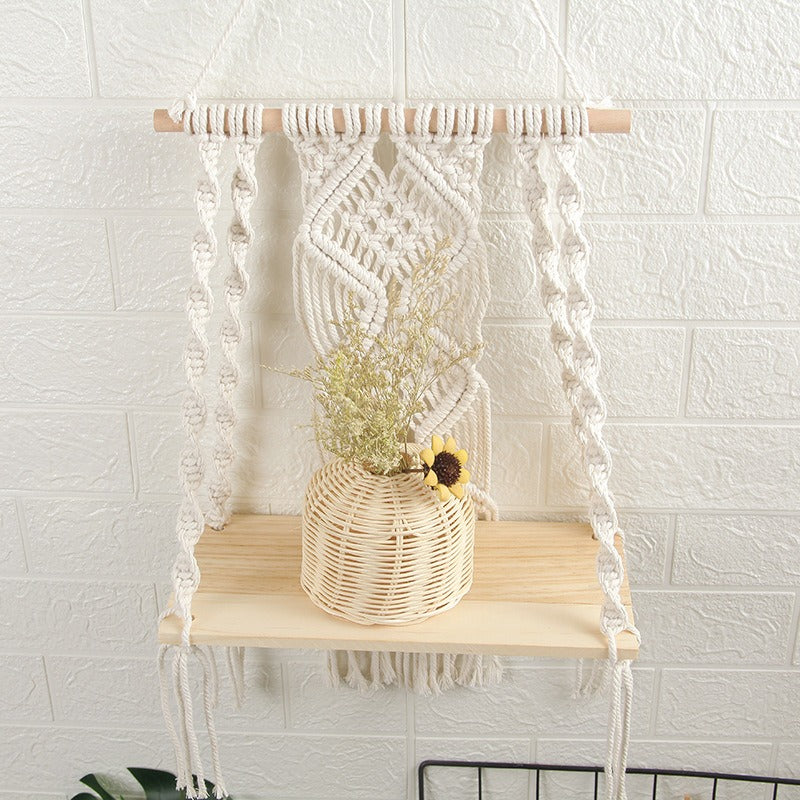 Macramé Wall Shelf – Handmade Cotton Boho Hanging Storage (2 Variants)
