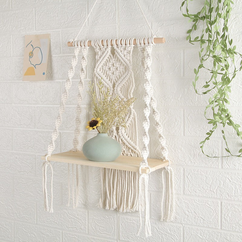 Macramé Wall Shelf – Handmade Cotton Boho Hanging Storage (2 Variants)