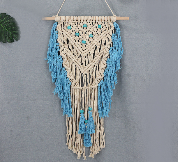 Blue Bohemian Macramé Wall Hanging – Handmade Cotton Tapestry with Tassels | Boho Home & Wedding Decoration (45x75 cm)