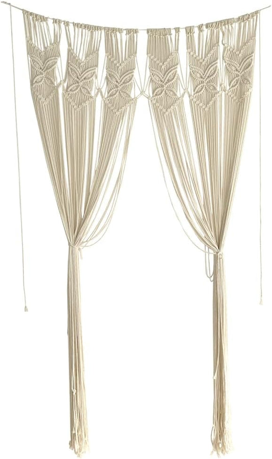 Macramé door curtain detail handwoven cotton texture close-up