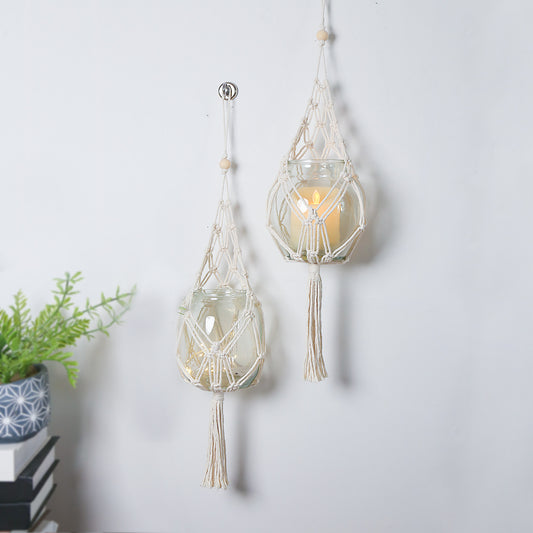 Boho macramé wall hanging basket 70cm cotton rope plant hanger