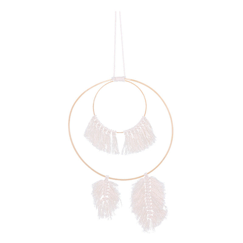 Boho Macrame Wall Hanging with 30cm Bamboo Ring – Handmade Leaf Tapestry for Living Room & Bedroom