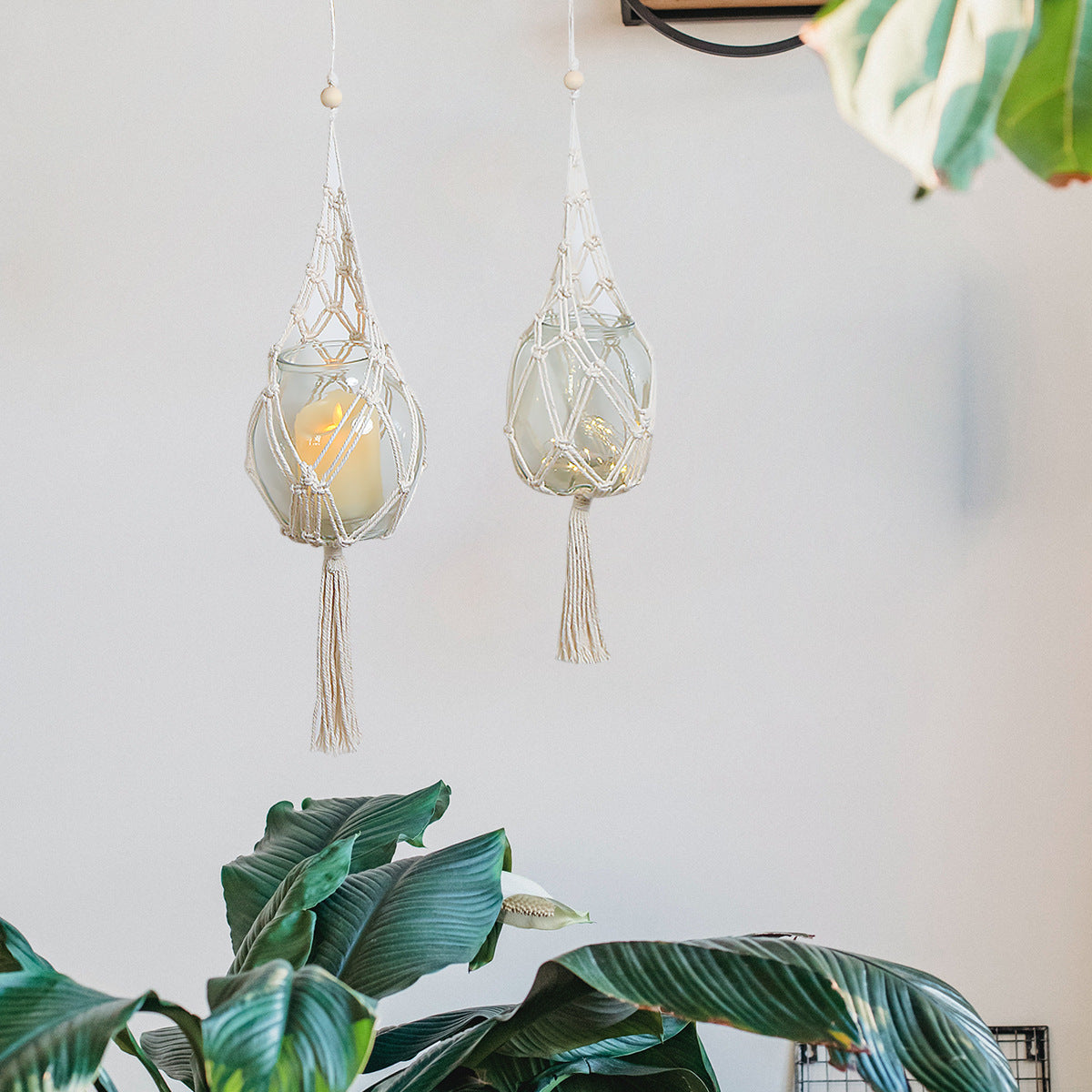Boho Macramé Plant Hanger – Handmade Cotton Rope Wall Hanging Basket (70cm, Single Piece)