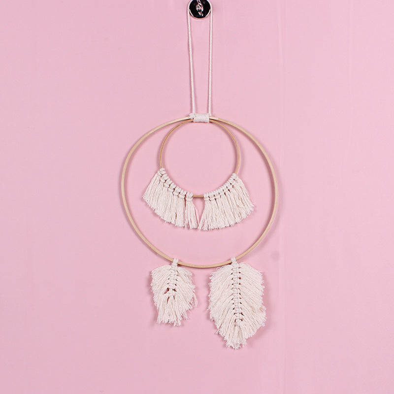 Boho Macrame Wall Hanging with 30cm Bamboo Ring – Handmade Leaf Tapestry for Living Room & Bedroom