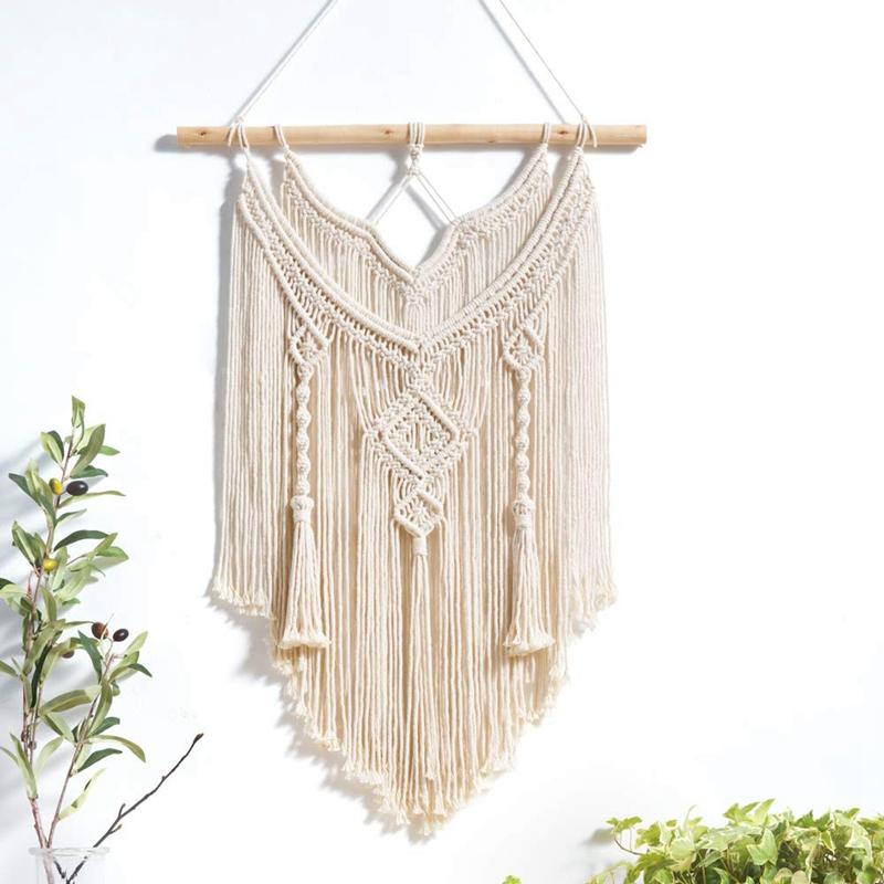 Handmade macramé wall hanging 88x50cm boho tapestry natural cotton