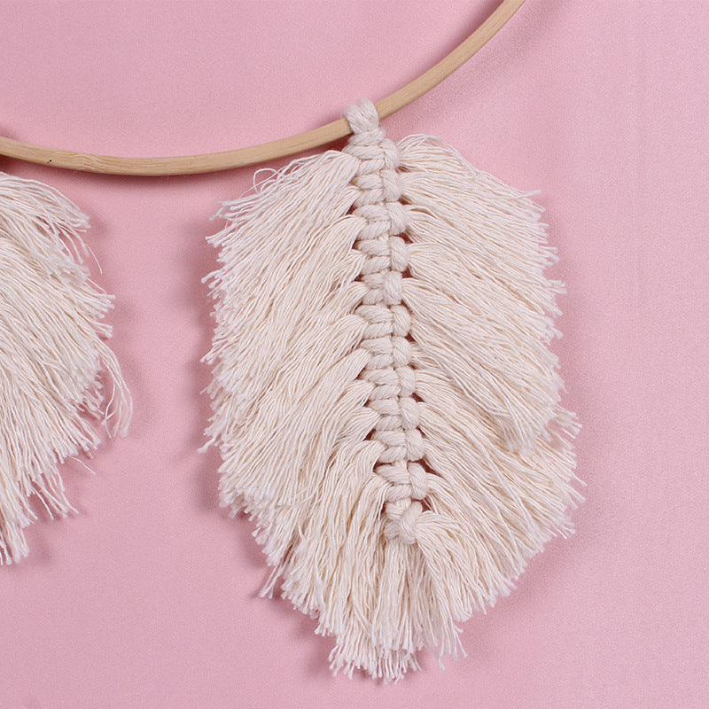 Boho Macrame Wall Hanging with 30cm Bamboo Ring – Handmade Leaf Tapestry for Living Room & Bedroom
