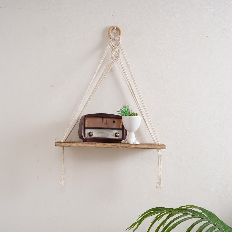 Macramé Wall Shelf – Handmade Boho Hanging Shelf with Wooden Board (3 Sizes