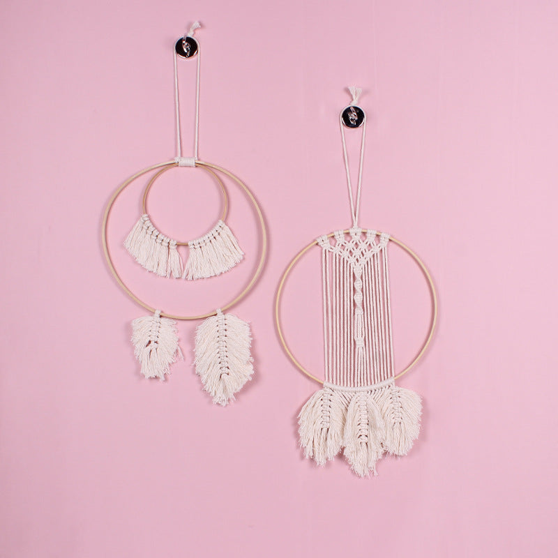 Boho Macrame Wall Hanging with 30cm Bamboo Ring – Handmade Leaf Tapestry for Living Room & Bedroom
