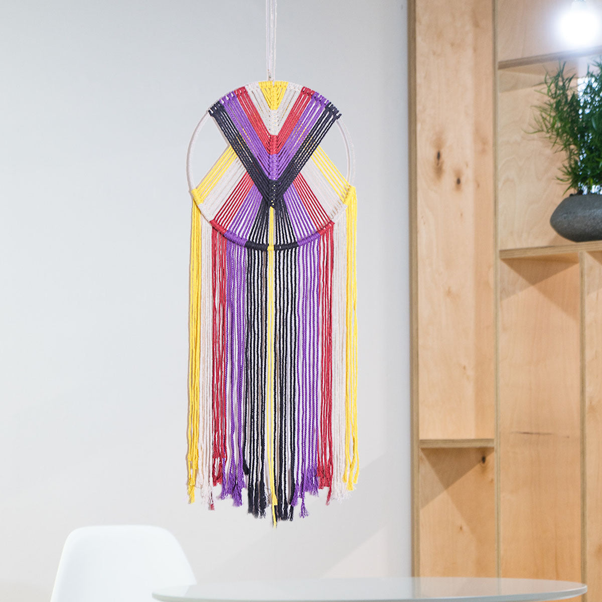 Handwoven Rainbow Wall Hanging – Boho Tapestry with 30cm Ring, 50cm Fringe