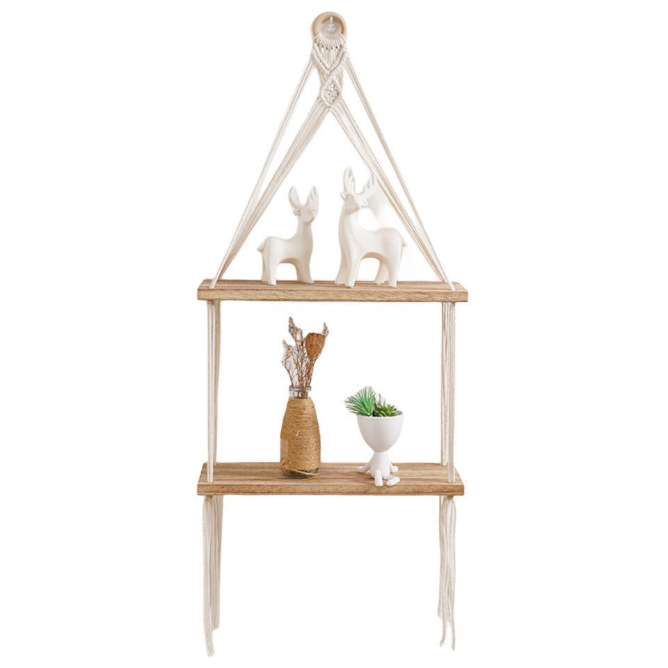 Macramé Wall Shelf – Handmade Boho Hanging Shelf with Wooden Board (3 Sizes