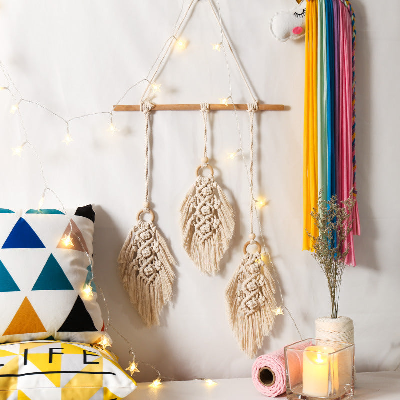 Bohemian Macramé Leaf Wall Hanging – Handwoven Cotton Tassel Tapestry for Living Room & Bedroom Decor