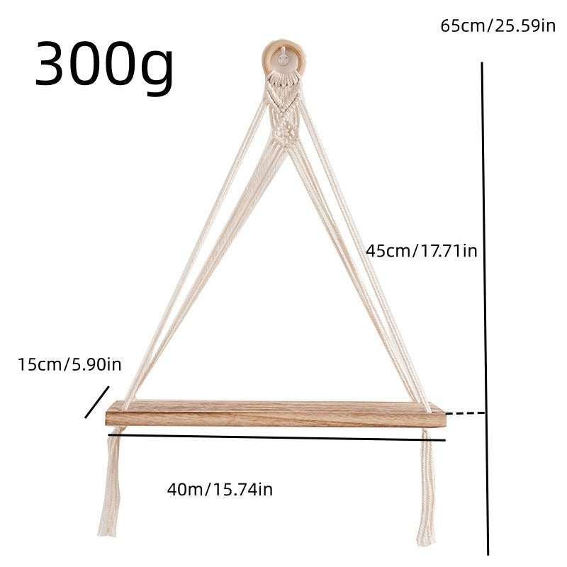 Macramé Wall Shelf – Handmade Boho Hanging Shelf with Wooden Board (3 Sizes