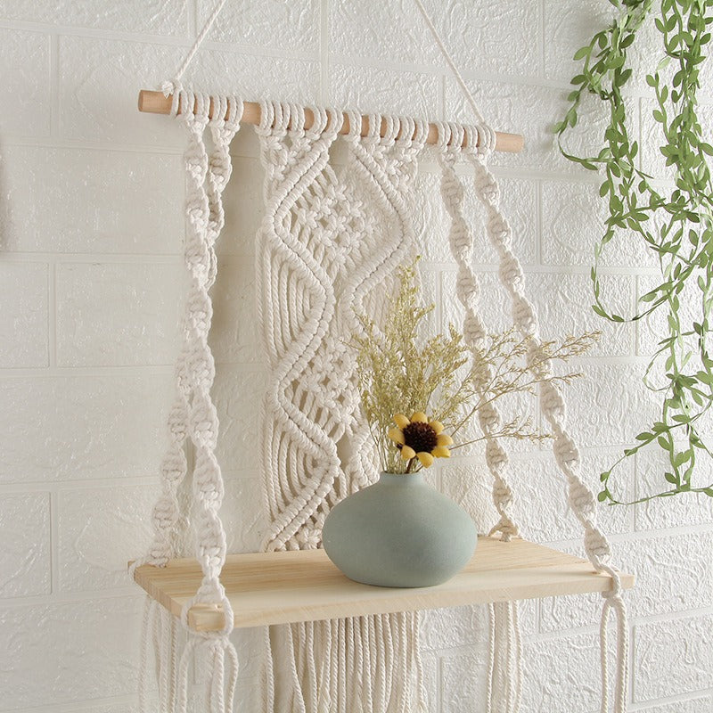 Macramé Wall Shelf – Handmade Cotton Boho Hanging Storage (2 Variants)