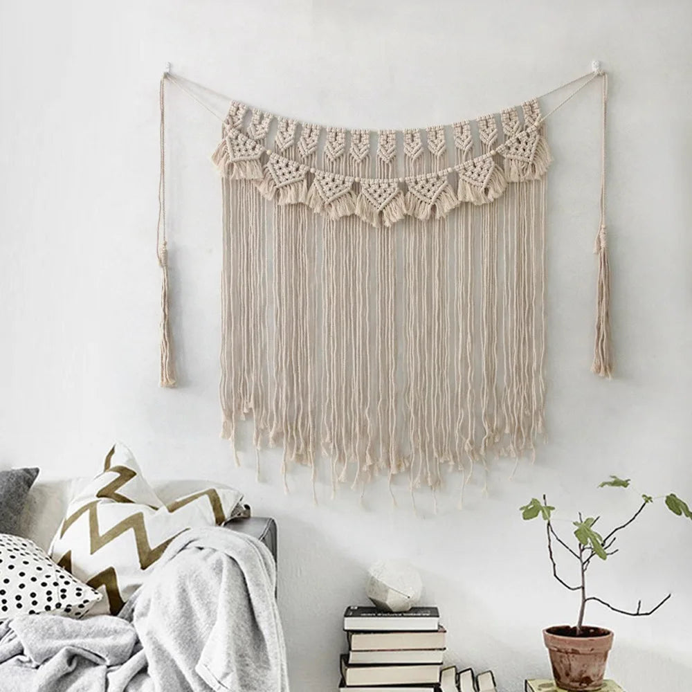 Macramé Wall Hanging Tapestry – Handmade Boho Woven Wall Art | Large 100×107 cm Cotton Wall Decor for Living Room & Bedroom