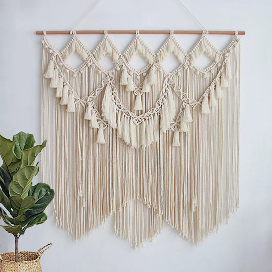 Large macramé wall tapestry 90x100cm bohemian handmade cotton rope