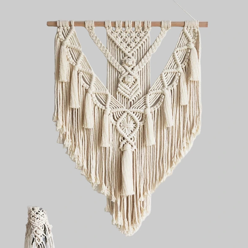 Chic macramé wall hanging 55x70cm handmade boho tapestry wooden rod