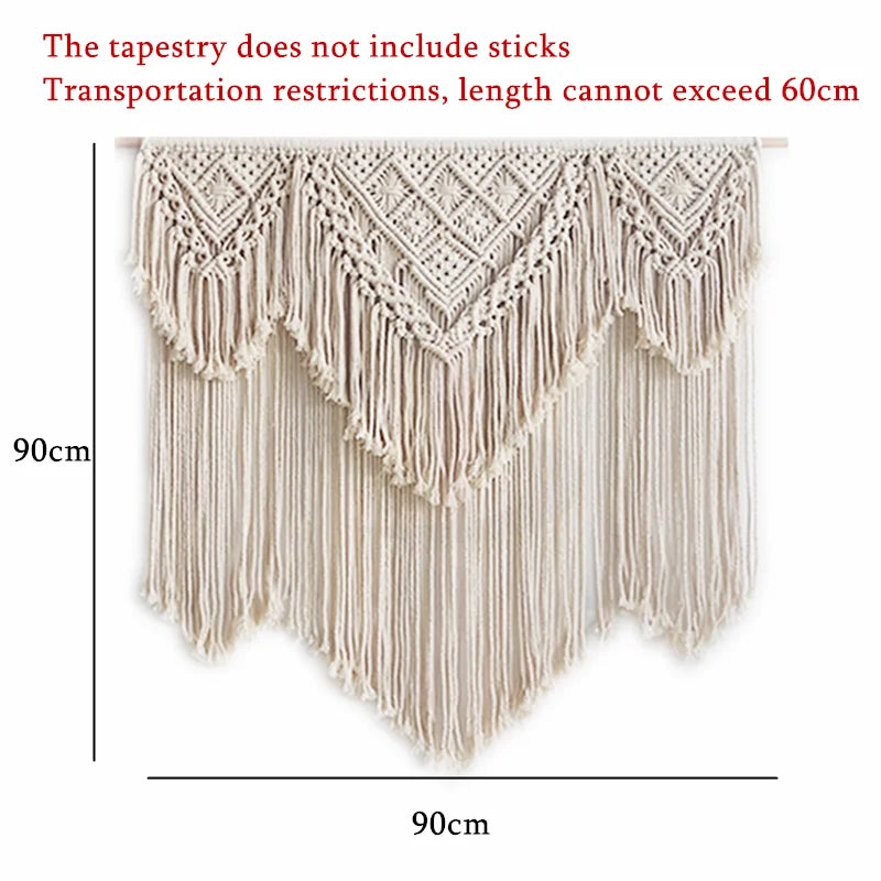 Large bohemian macramé wall tapestry 90x90cm handmade cotton rope