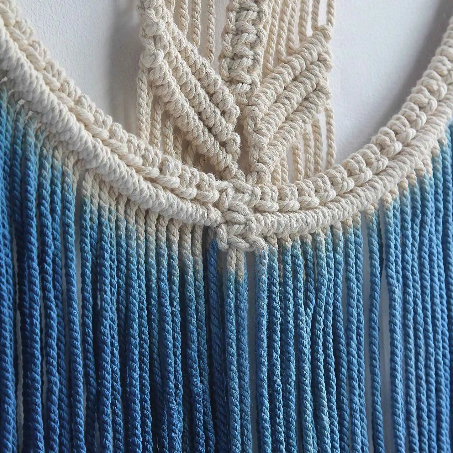 Blue Macramé Wall Hanging – Handmade Boho Cotton Tapestry | Woven Wall Art for Living Room & Bedroom (45x65 cm)