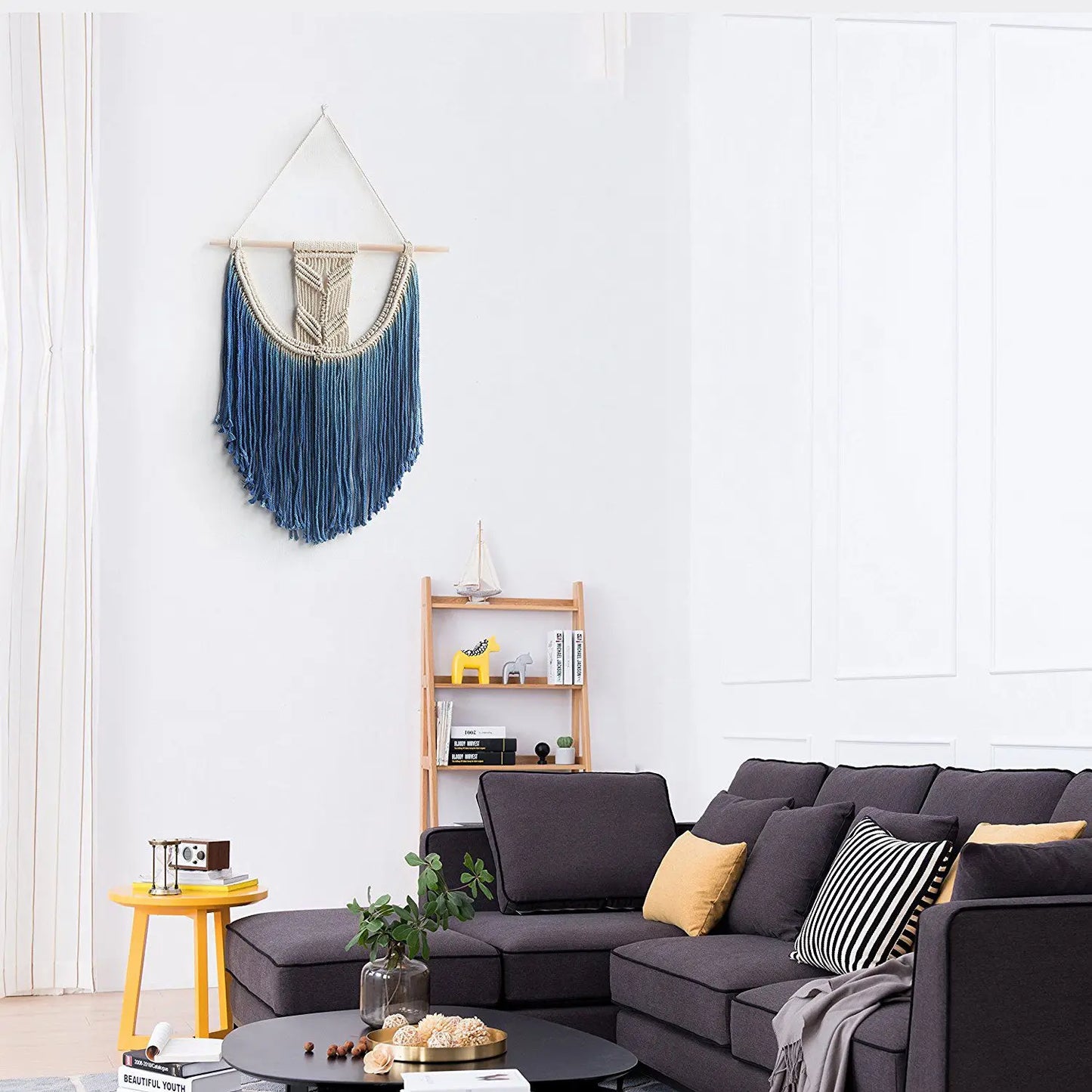 Blue Macramé Wall Hanging – Handmade Boho Cotton Tapestry | Woven Wall Art for Living Room & Bedroom (45x65 cm)