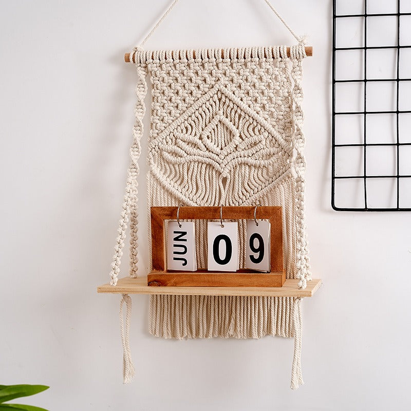 Handmade Nordic Boho Macramé Wall Shelf – 32×50 cm