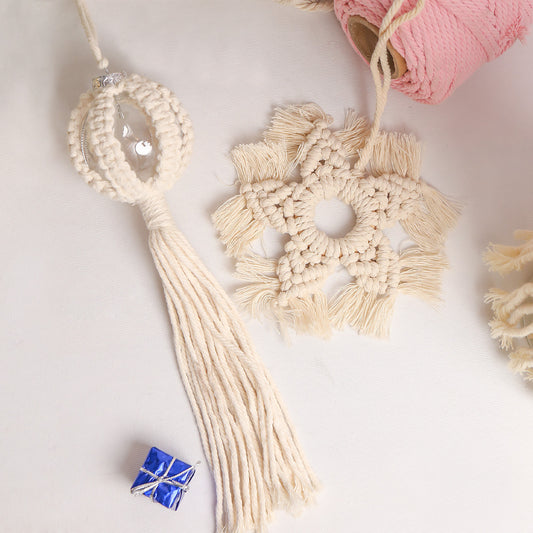 Handmade Macramé Ornament – Boho Woven Snowflake with Tassel