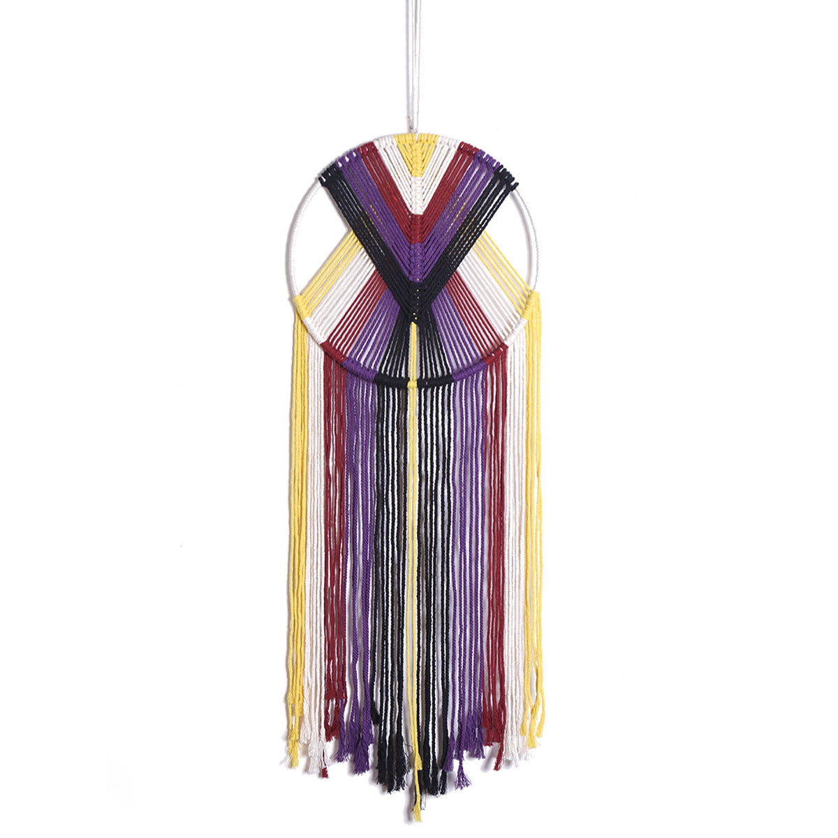 Handwoven Rainbow Wall Hanging – Boho Tapestry with 30cm Ring, 50cm Fringe