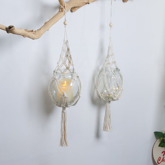 Boho Macramé Plant Hanger – Handmade Cotton Rope Wall Hanging Basket (70cm, Single Piece)