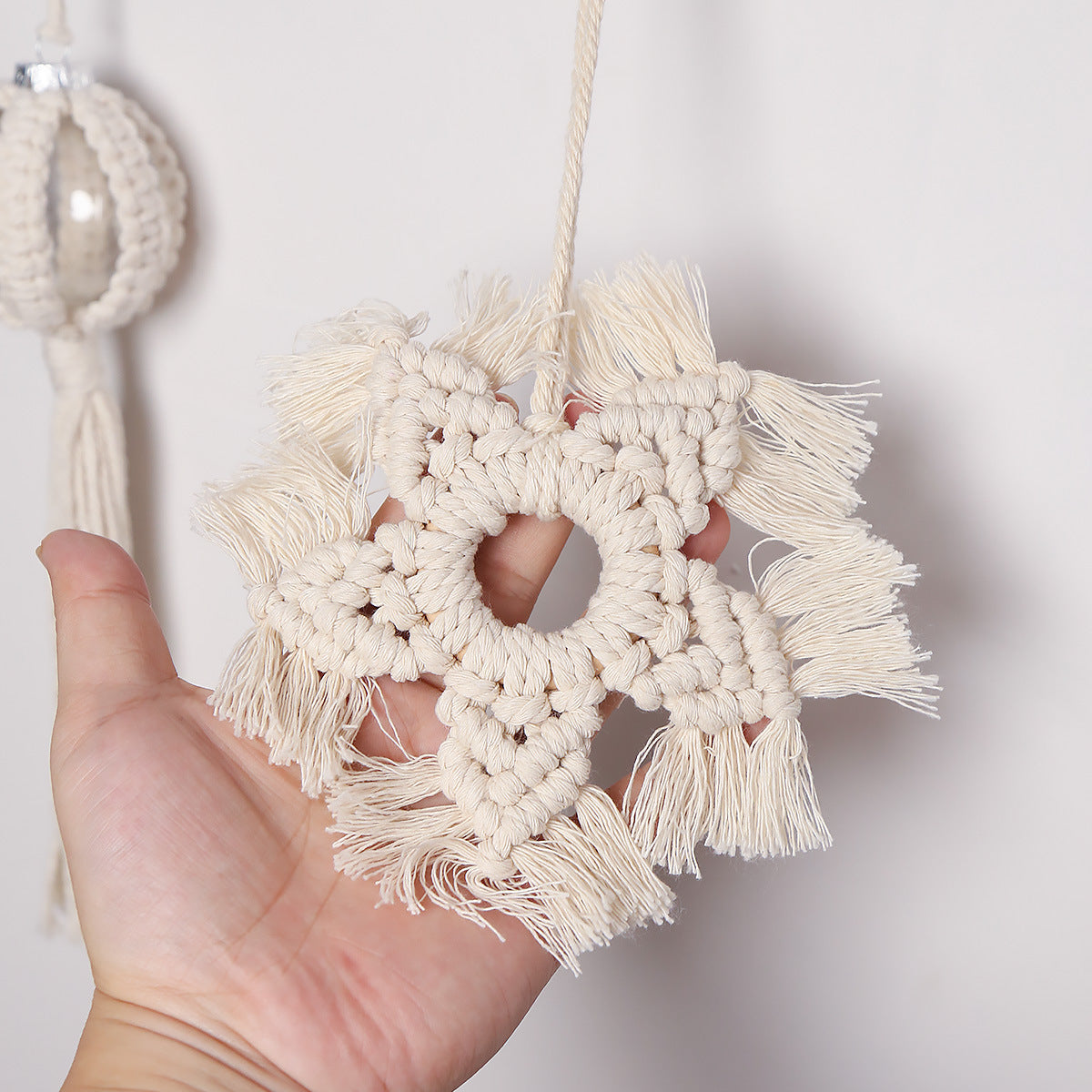 Handmade Macramé Ornament – Boho Woven Snowflake with Tassel
