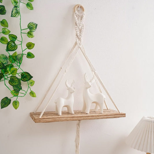 Macramé Wall Shelf – Handmade Boho Hanging Shelf with Wooden Board (3 Sizes