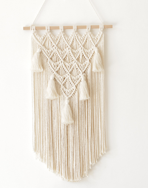 Handmade macramé wall hanging 40x70cm boho tapestry with wooden rod
