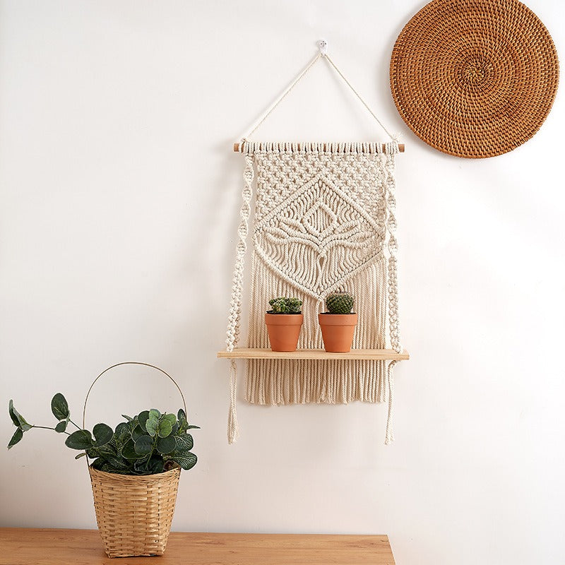 Handmade Nordic Boho Macramé Wall Shelf – 32×50 cm
