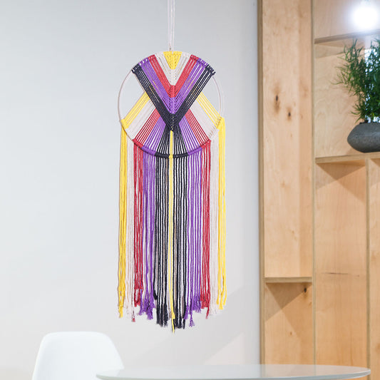 Handwoven Rainbow Wall Hanging – Boho Tapestry with 30cm Ring, 50cm Fringe