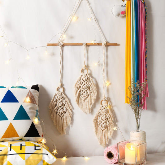 Bohemian Macramé Leaf Wall Hanging – Handwoven Cotton Tassel Tapestry for Living Room & Bedroom Decor
