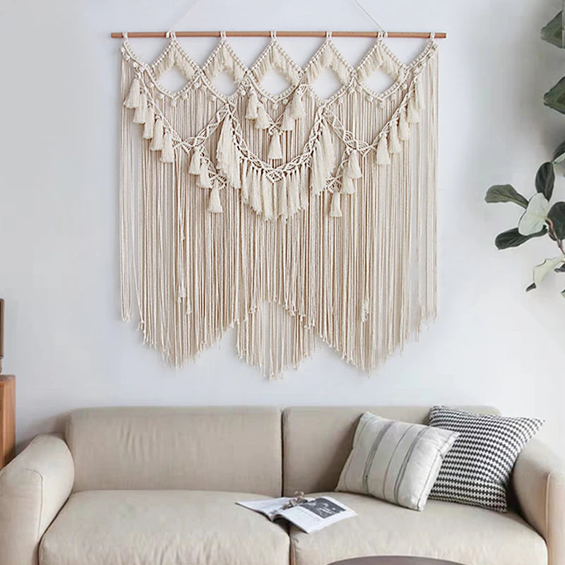 Bohemian macramé wall tapestry 90x100cm large handmade woven wall hanging
