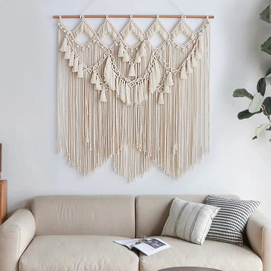 Bohemian macramé wall tapestry 90x100cm large handmade woven wall hanging
