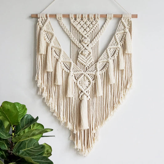 Handmade macramé wall hanging 55x70cm boho chic tapestry wooden rod
