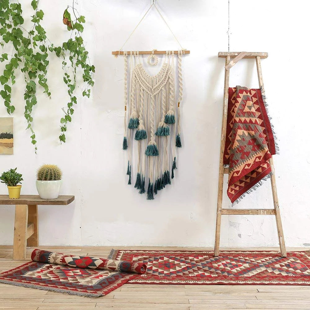 Handmade boho macramé wall hanging 45x85cm cotton tapestry decor
