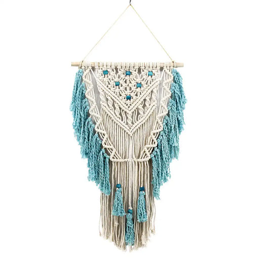Blue Bohemian Macramé Wall Hanging – Handmade Cotton Tapestry with Tassels | Boho Home & Wedding Decoration (45x75 cm)