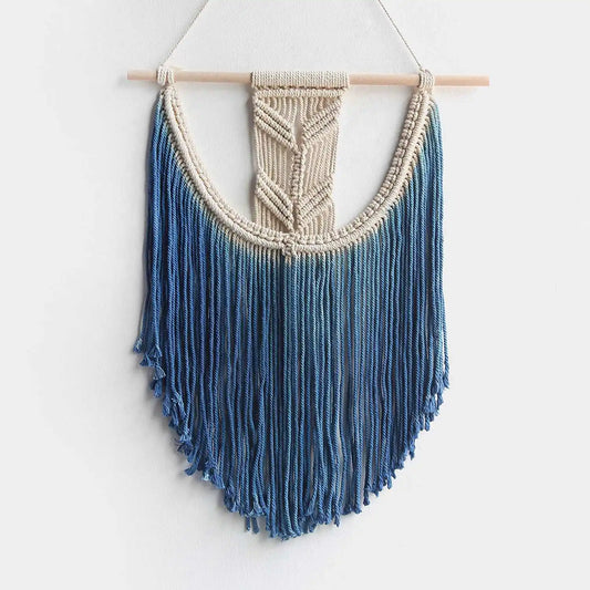 Blue Macramé Wall Hanging – Handmade Boho Cotton Tapestry | Woven Wall Art for Living Room & Bedroom (45x65 cm)