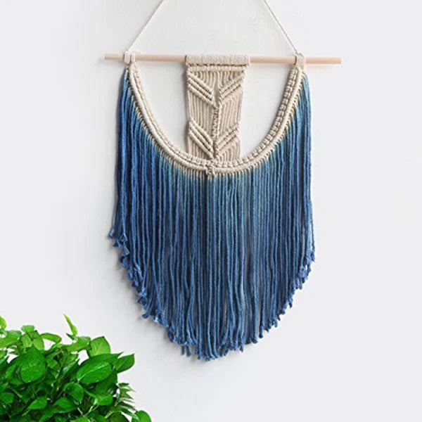 Blue Macramé Wall Hanging – Handmade Boho Cotton Tapestry | Woven Wall Art for Living Room & Bedroom (45x65 cm)