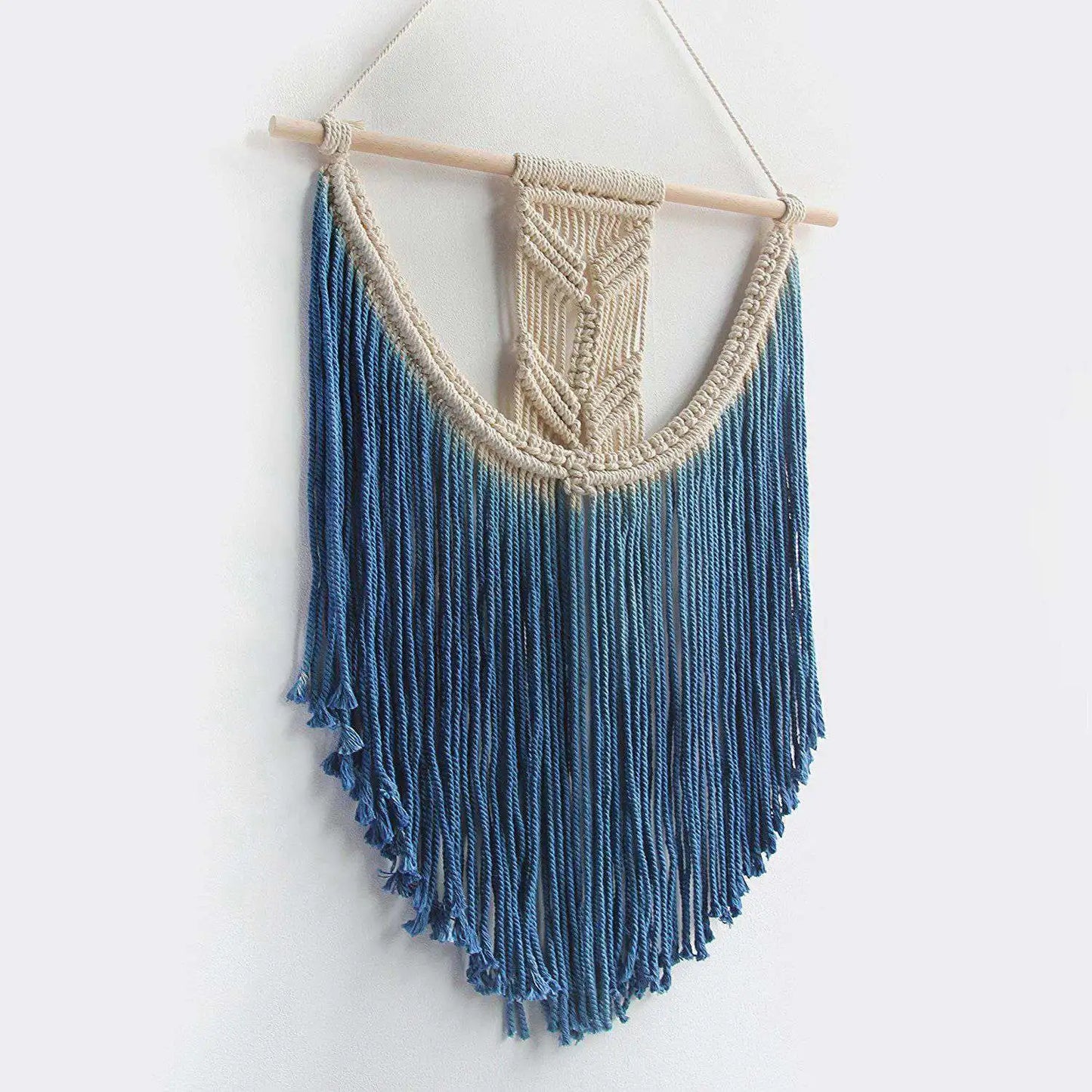 Blue Macramé Wall Hanging – Handmade Boho Cotton Tapestry | Woven Wall Art for Living Room & Bedroom (45x65 cm)
